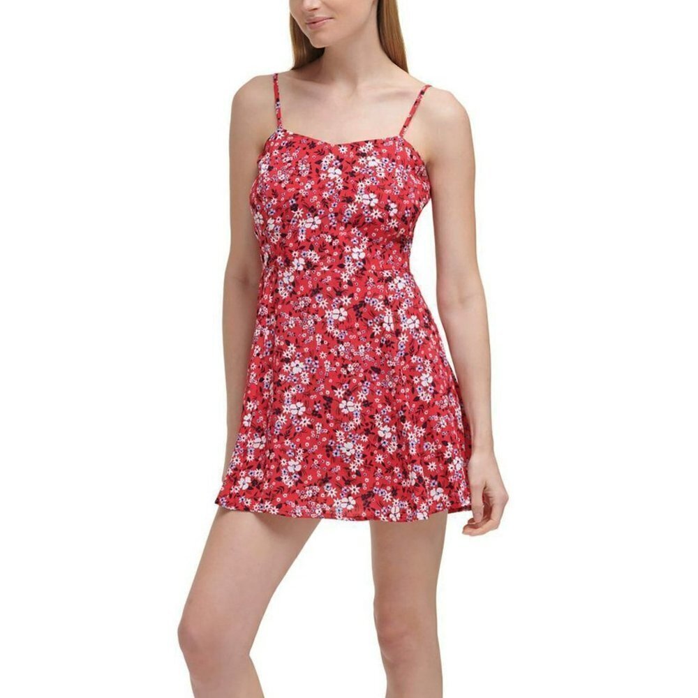 NWT Calvin Klein Jeans Women's Floral Print Adjustable Strap Skater Mini Dress